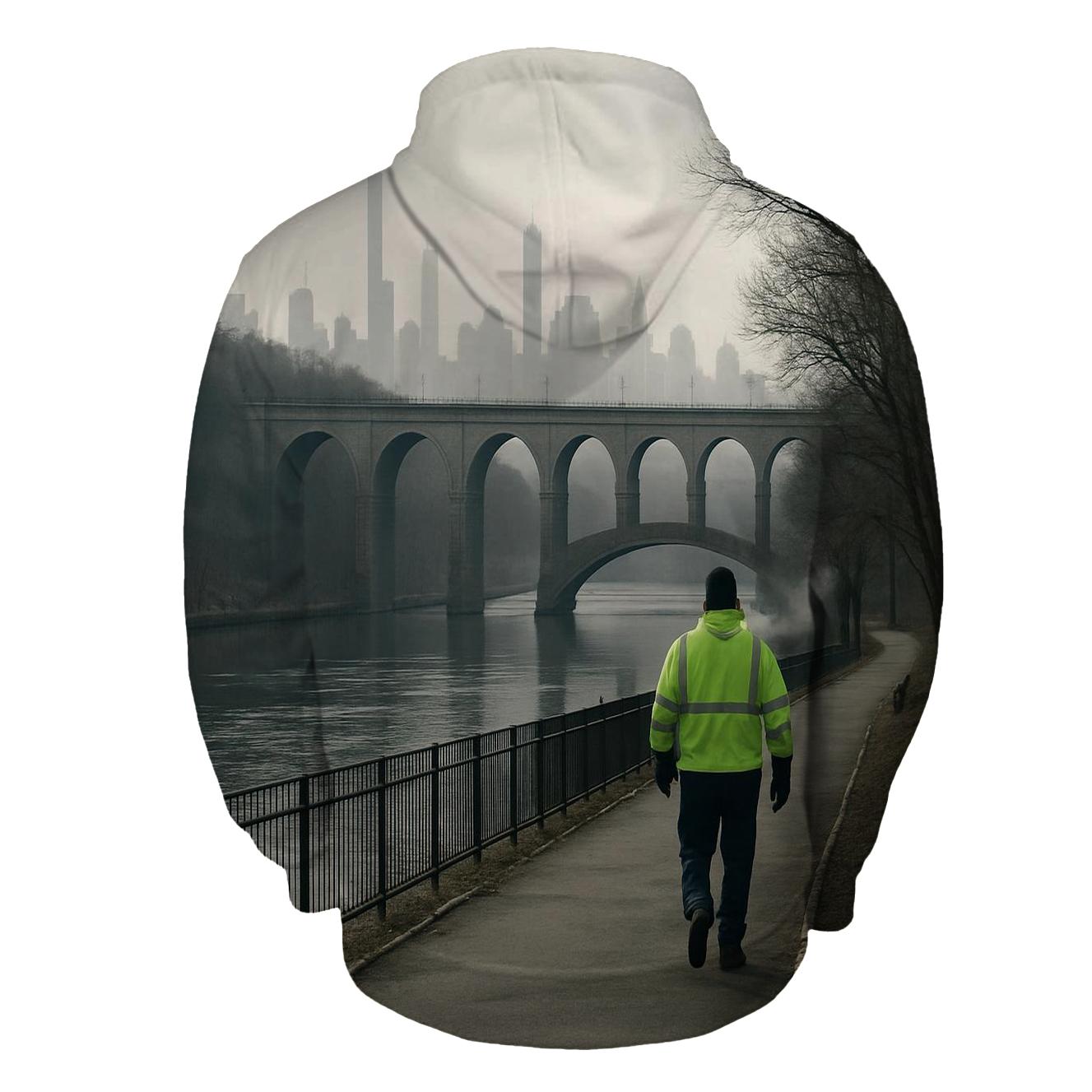Harlem River Winter Haze With High Bridge Silhouette premium hoodies