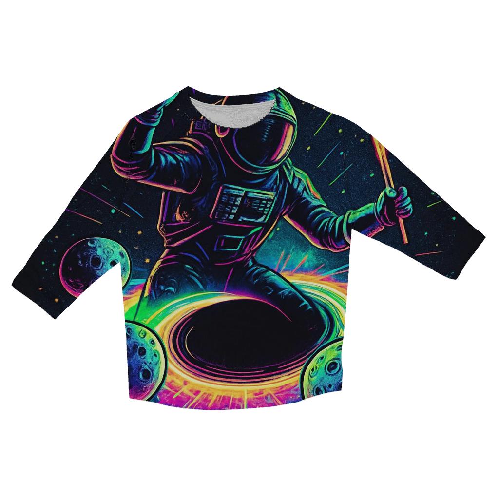Neon Rift Drummer At The Event Horizon printed three quarter sleeve shirts