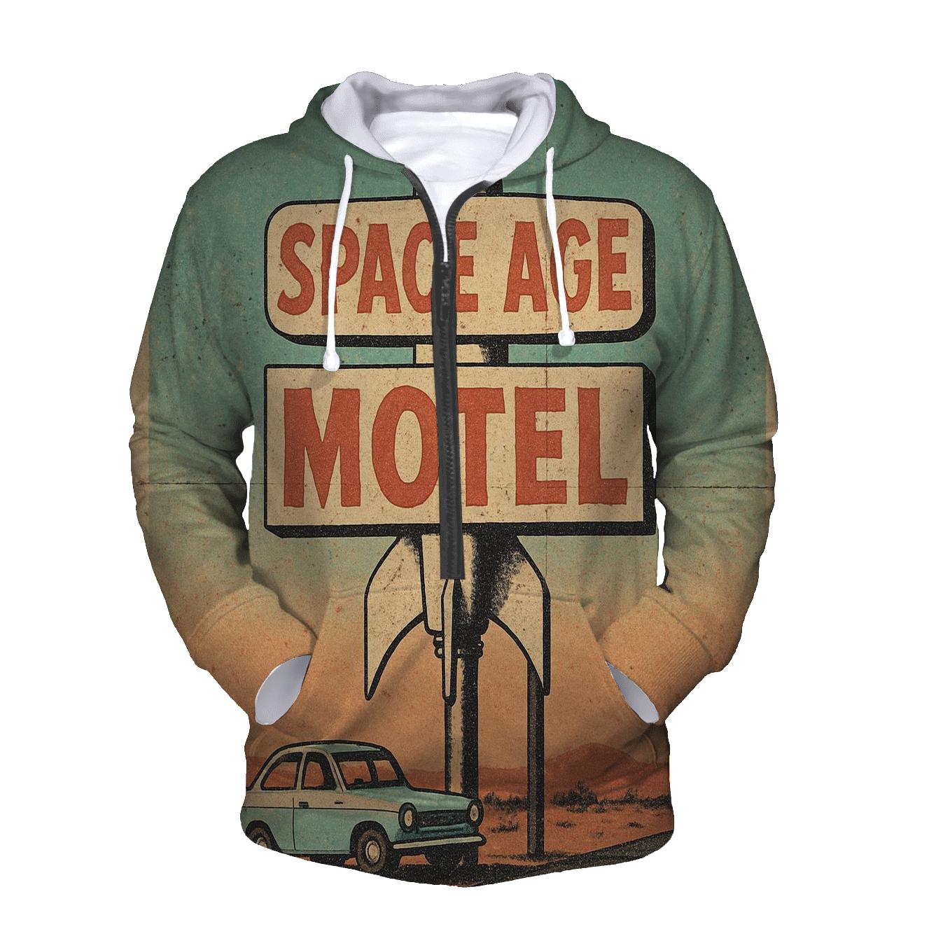 Weathered Space Age Motel Postcard printed hoodies