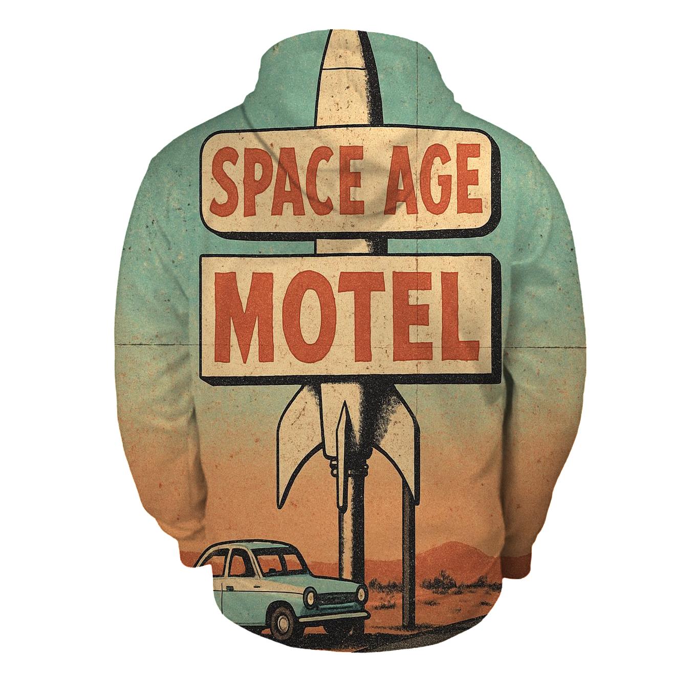 Weathered Space Age Motel Postcard printed hoodies