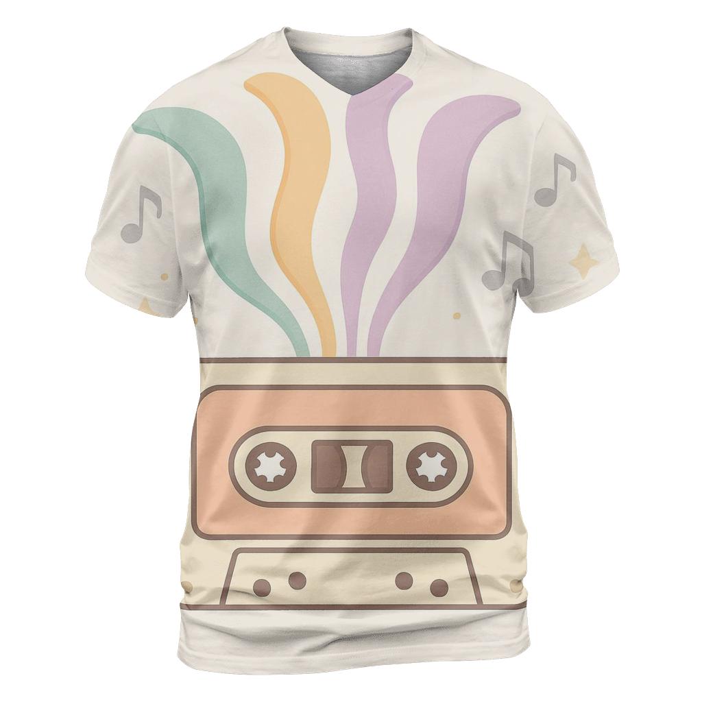 Pastel Cassette Bloom artistic all-over print tops