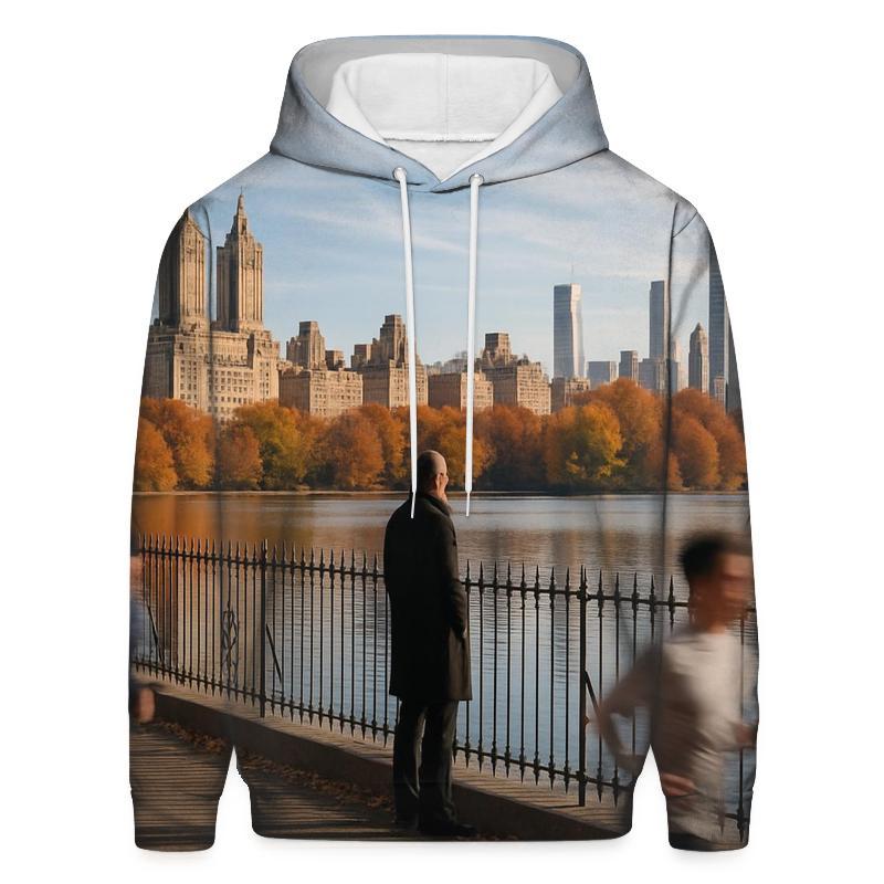 Midtown Skyline Reflections From An Autumn Reservoir pullover hoodies