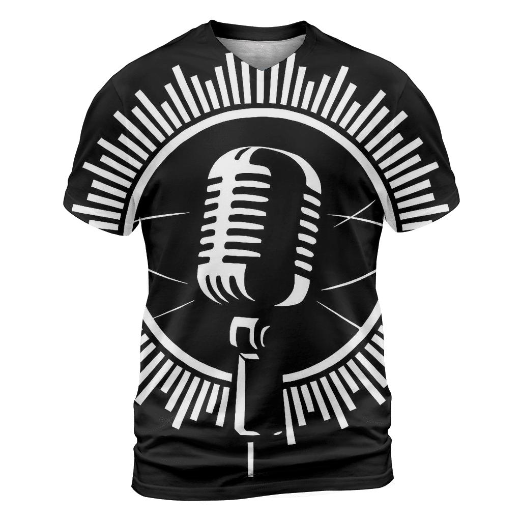 Monochrome Microphone Eclipse artistic all-over print tops