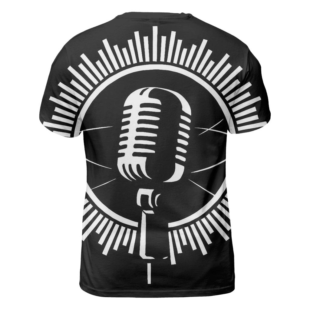 Monochrome Microphone Eclipse artistic all-over print tops