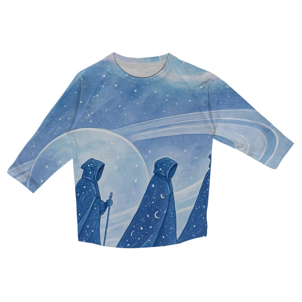 Frost Halo Caravan Under The Aurora Nebula printed three quarter sleeve shirts