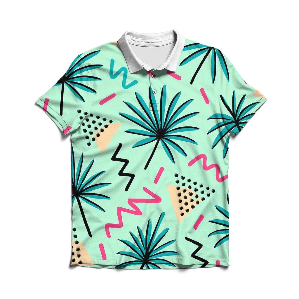 Pastel Memphis Palm Parade stylish collar polo tees