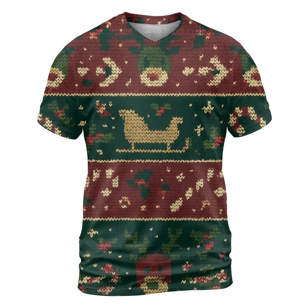 Reindeer Sleigh Traffic Jam Fair Isle Design artistic all-over print tops