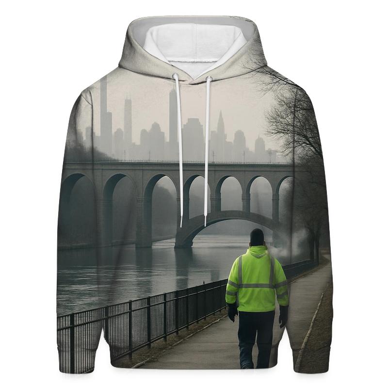 Harlem River Winter Haze With High Bridge Silhouette zip-up hoodies