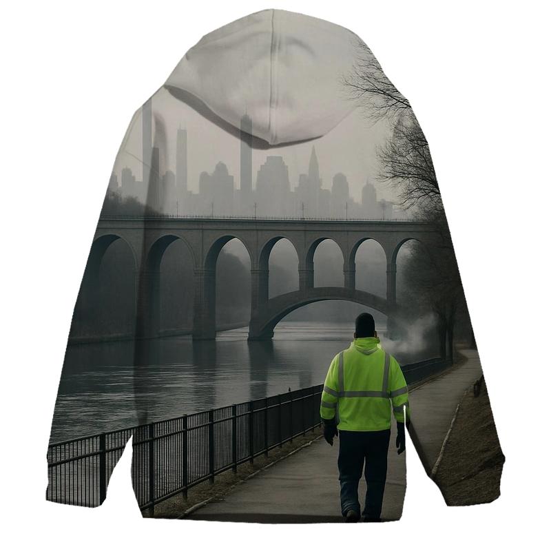 Harlem River Winter Haze With High Bridge Silhouette zip-up hoodies