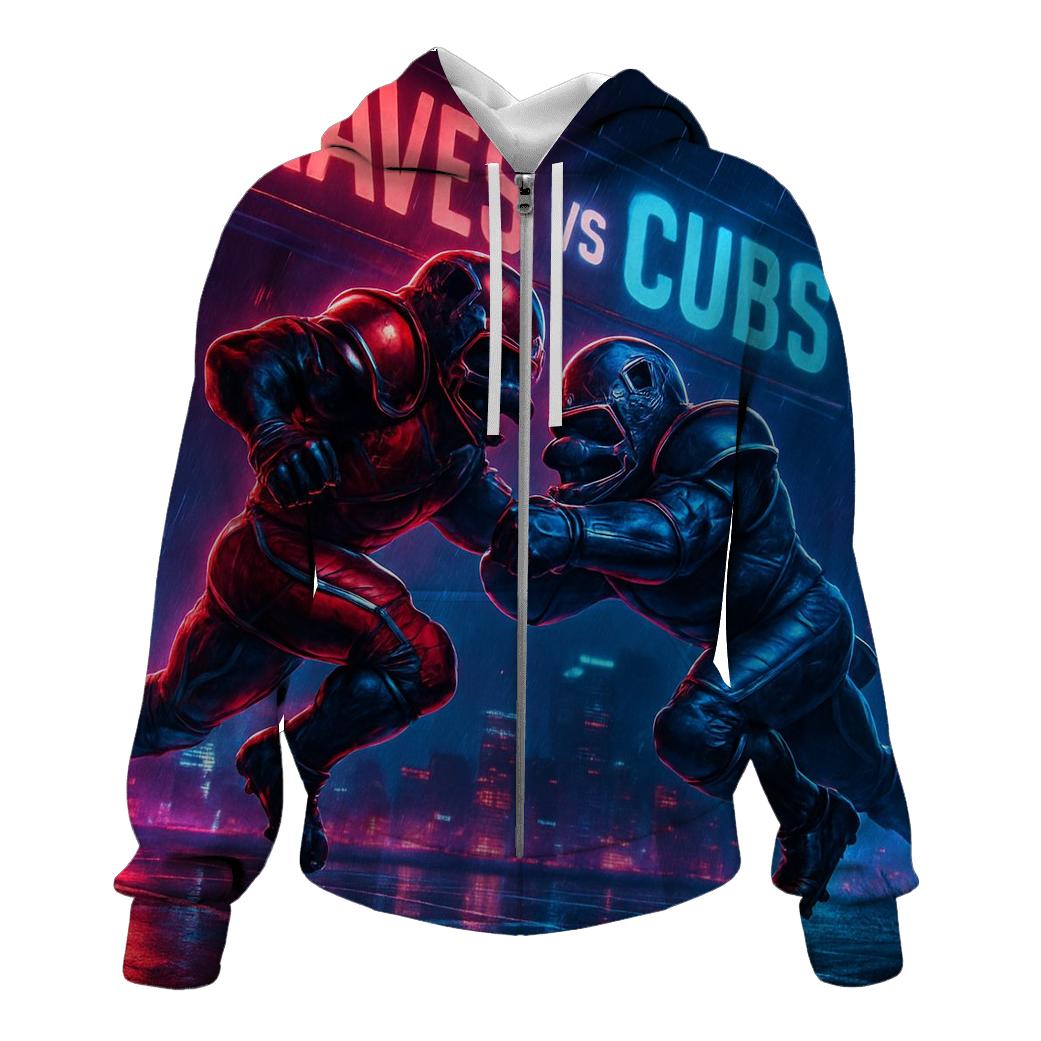 Neon Skyline Gridiron Clash Braves Versus Cubs printed hoodies