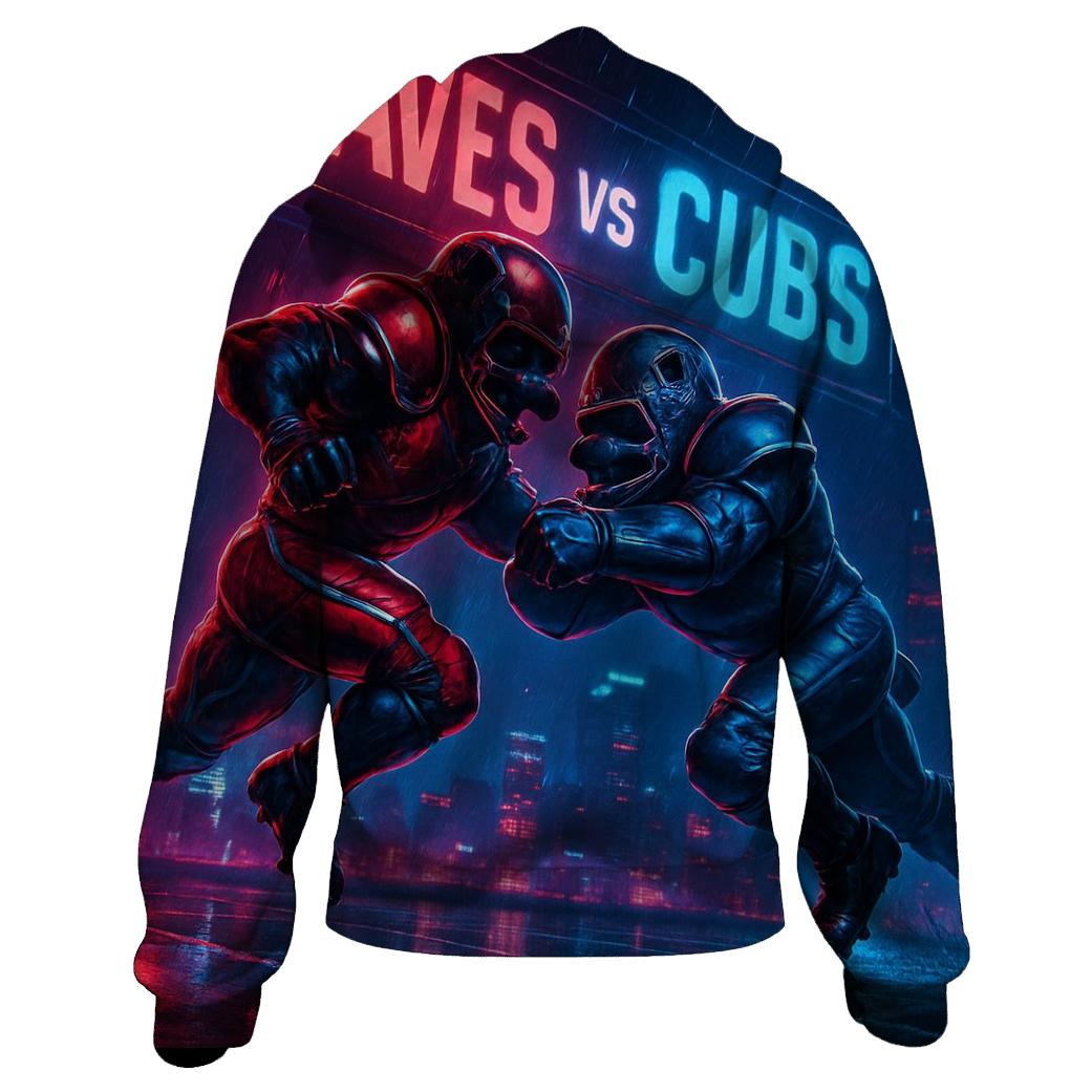 Neon Skyline Gridiron Clash Braves Versus Cubs printed hoodies