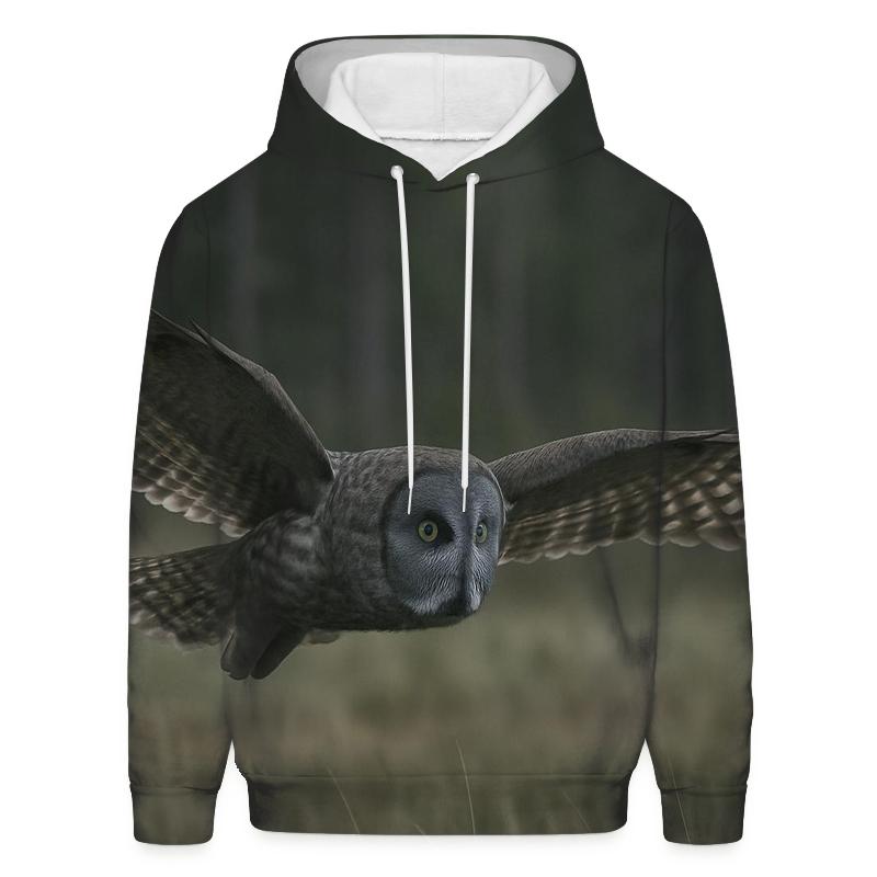 Silent Glide Great Gray Owl graphic hoodies