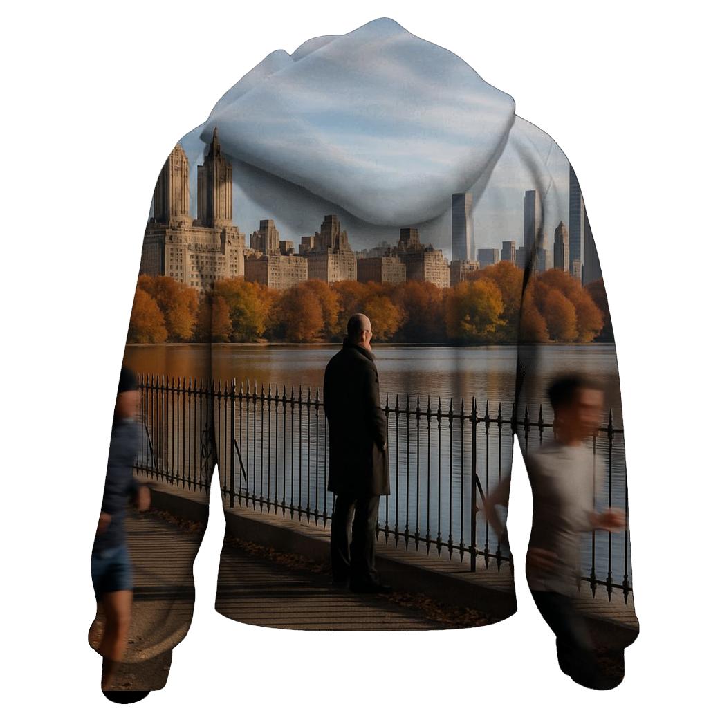 Midtown Skyline Reflections From An Autumn Reservoir graphic hoodies