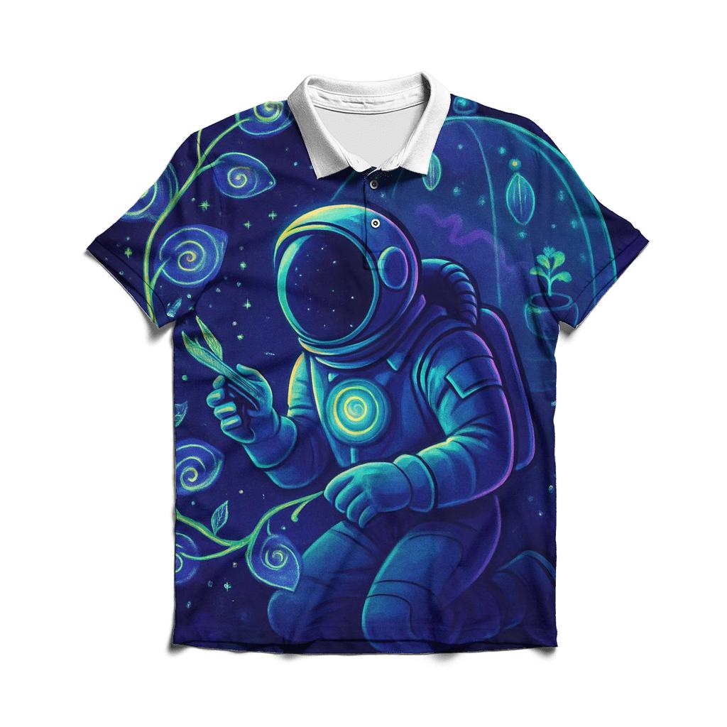 The Astral Botanist And The Nebula Greenhouse premium cotton polo shirts