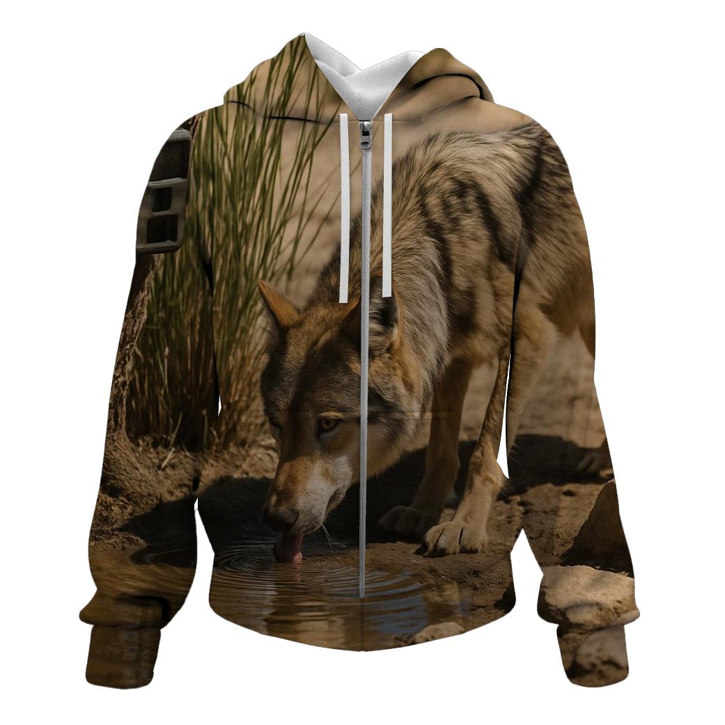 Mexican Gray Wolf At A Desert Spring Monitoring Site pullover hoodies