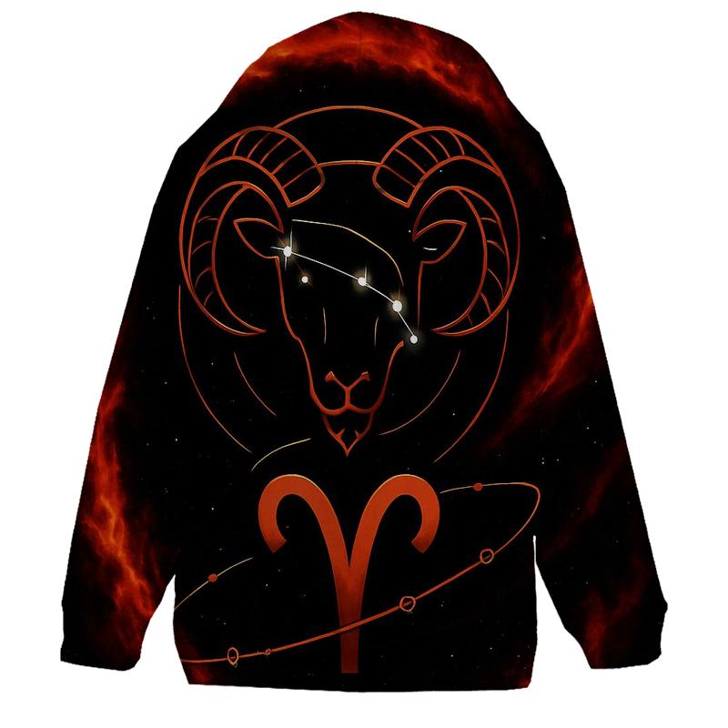 Aries Fire Ram Retrograde Orbit Emblem zip-up hoodies