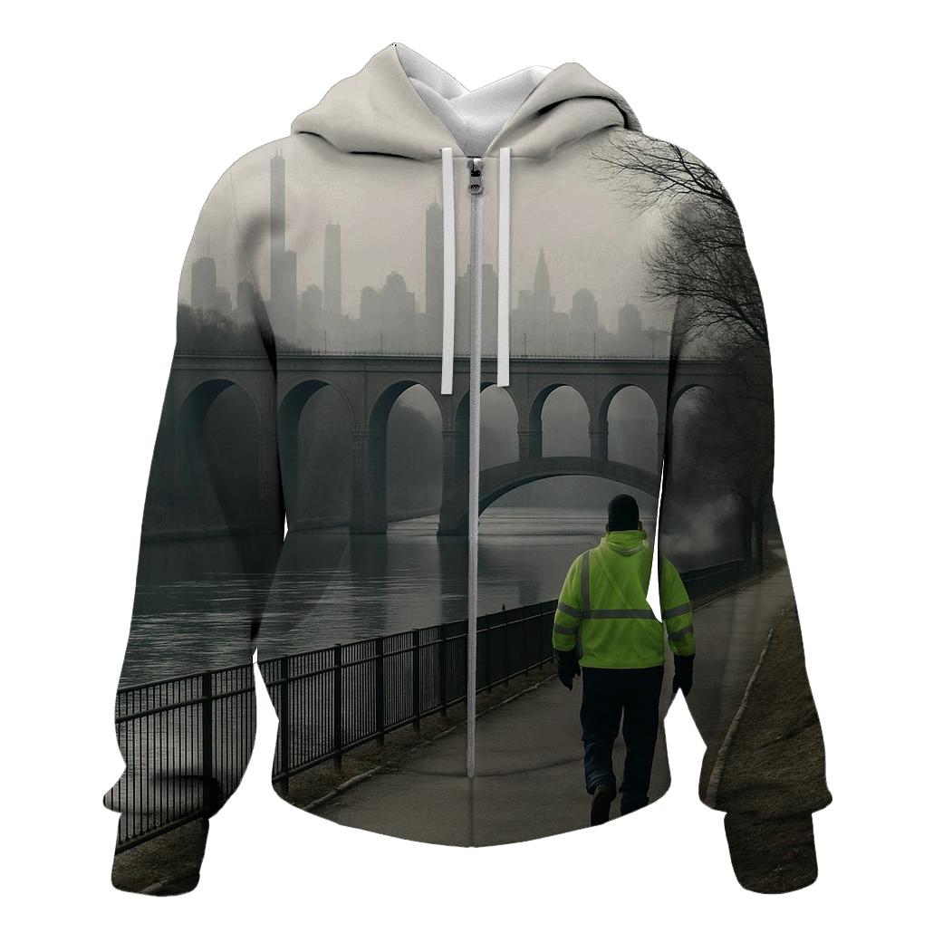 Harlem River Winter Haze With High Bridge Silhouette hoodies fashion