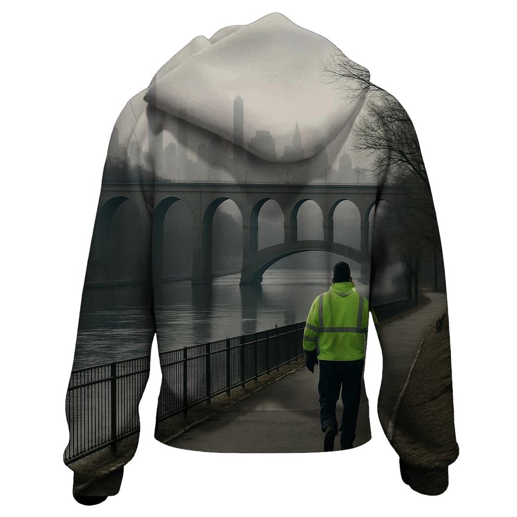 Harlem River Winter Haze With High Bridge Silhouette hoodies fashion