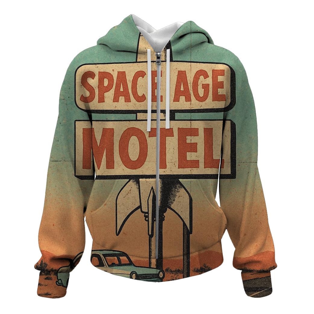 Weathered Space Age Motel Postcard hoodie styles