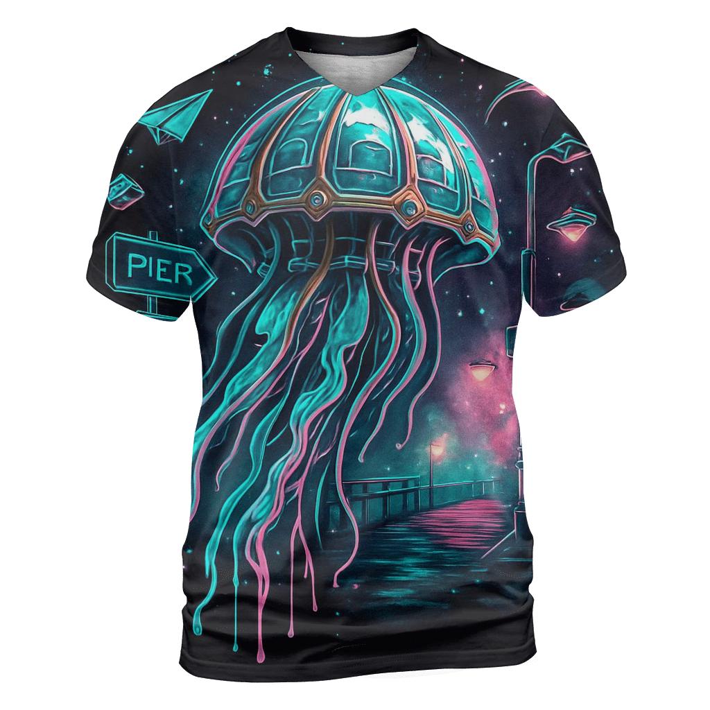 Clockwork Jellyfish Parade artistic all-over print tops