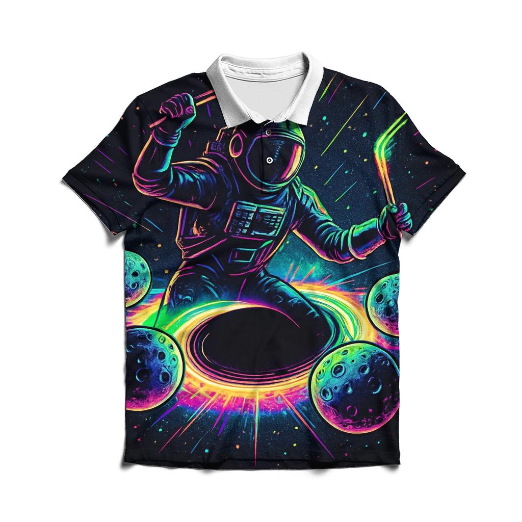 Neon Rift Drummer At The Event Horizon custom polo shirts