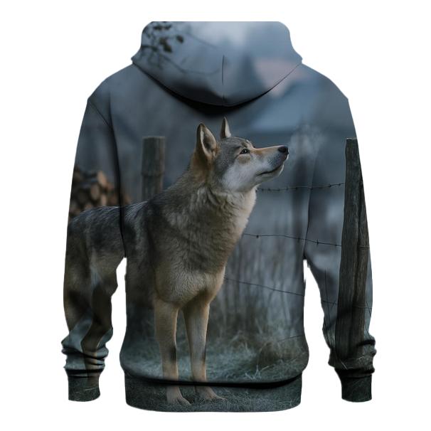 Carpathian Wolf Crossing A Village Orchard Boundary embroidered hoodies