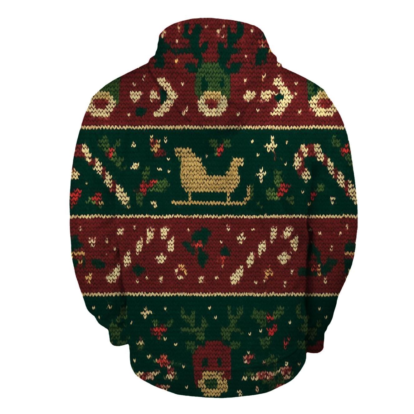 Reindeer Sleigh Traffic Jam Fair Isle Design zip-up hoodies