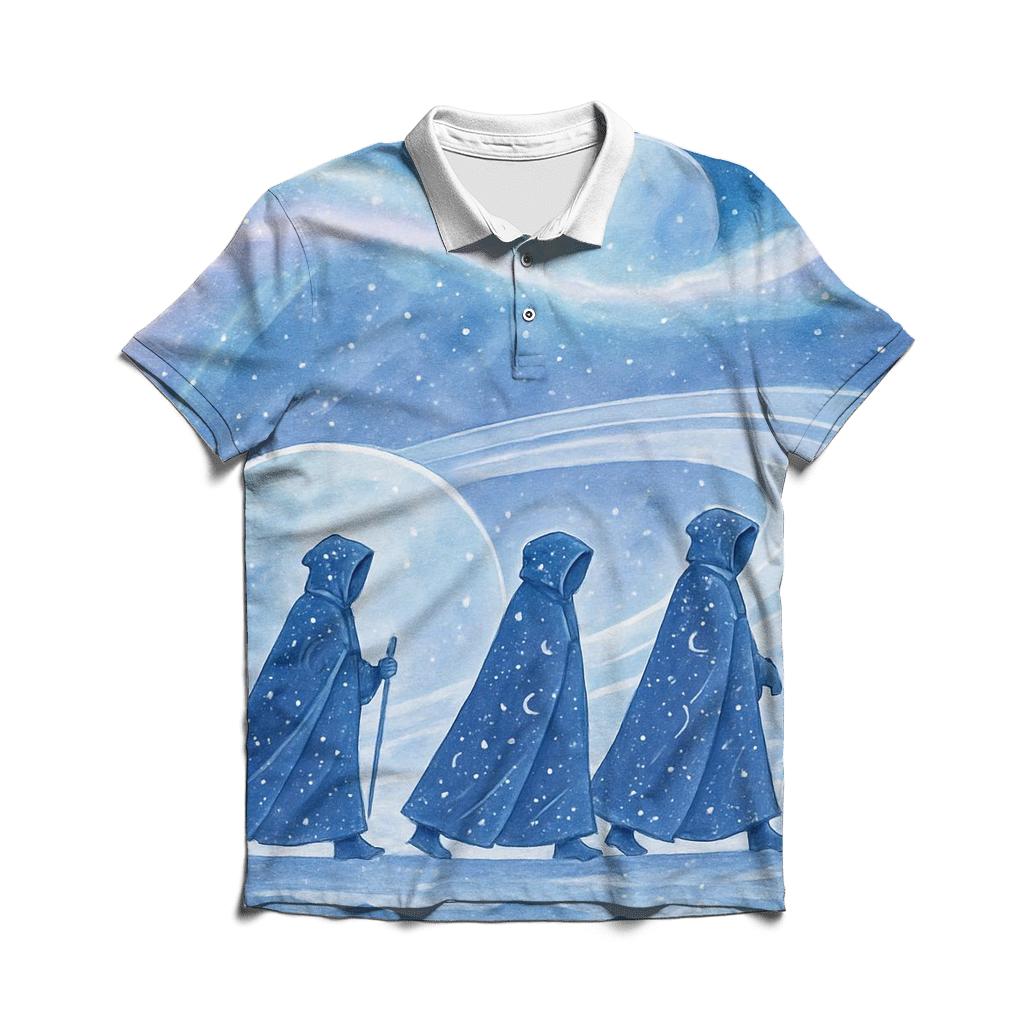 Frost Halo Caravan Under The Aurora Nebula designer slim fit polos