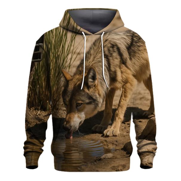 Mexican Gray Wolf At A Desert Spring Monitoring Site embroidered hoodies