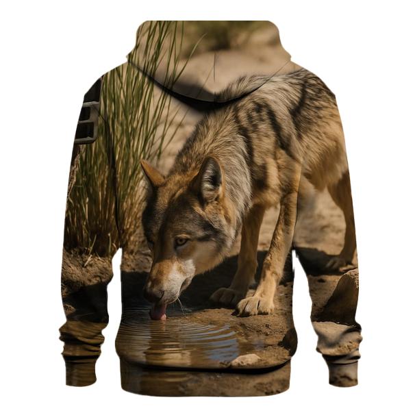 Mexican Gray Wolf At A Desert Spring Monitoring Site embroidered hoodies