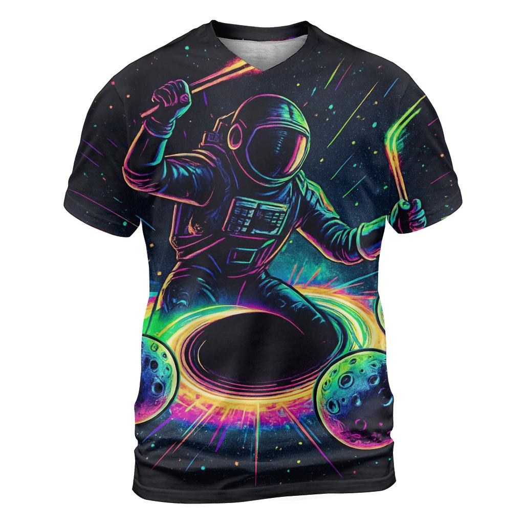 Neon Rift Drummer At The Event Horizon vibrant all-over design tees