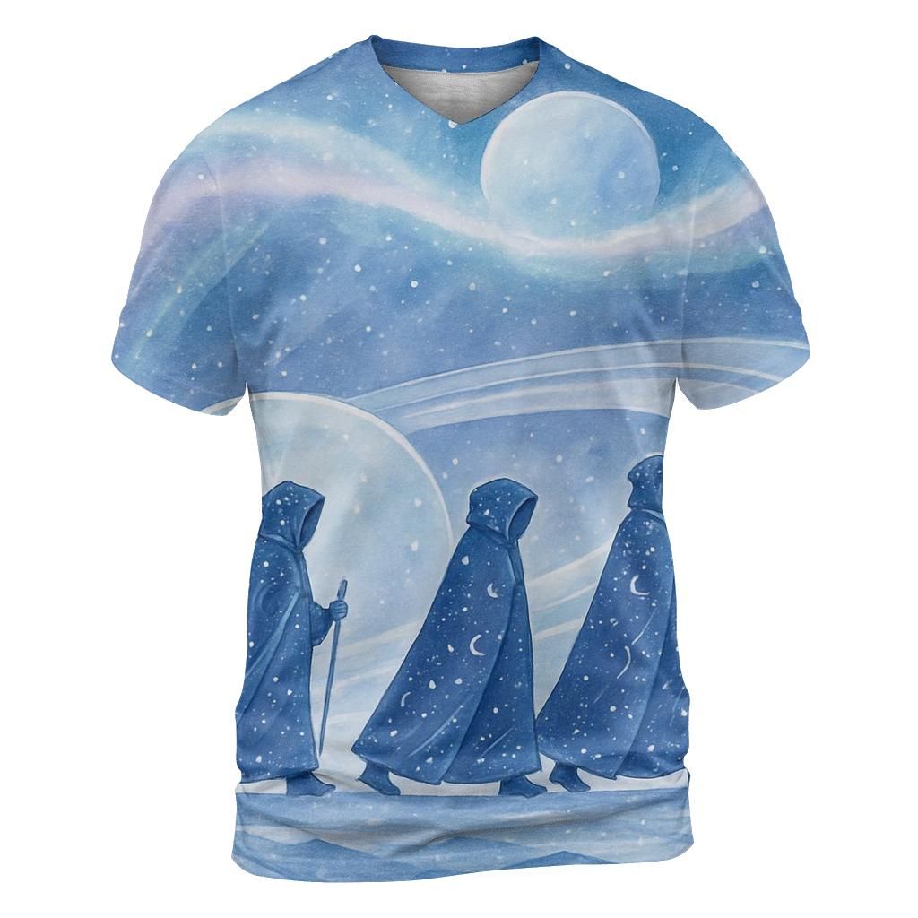 Frost Halo Caravan Under The Aurora Nebula creative print fashion shirts