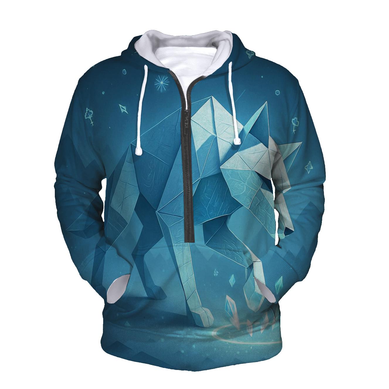Origami Wolf In Neon Snow hoodie designs