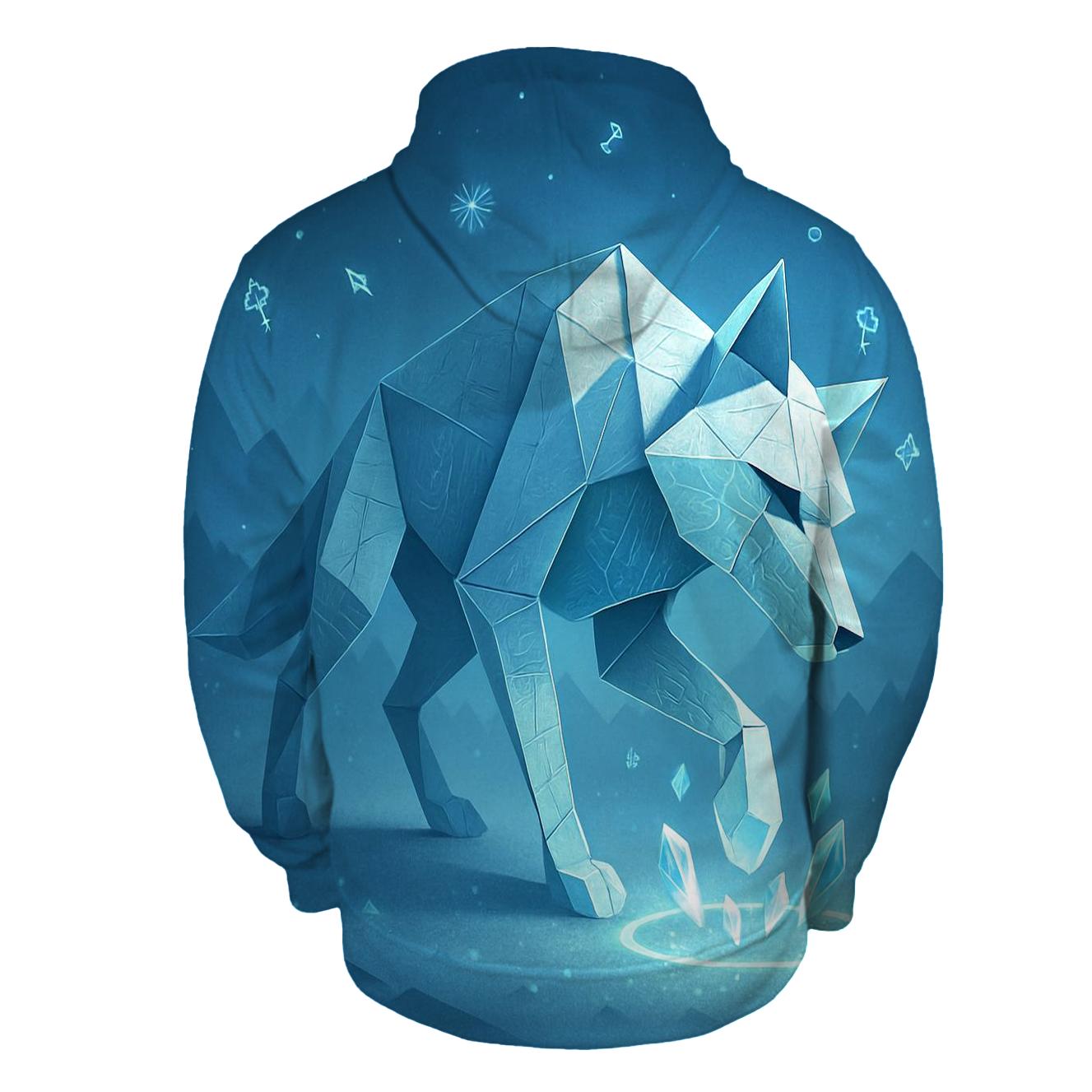 Origami Wolf In Neon Snow hoodie designs
