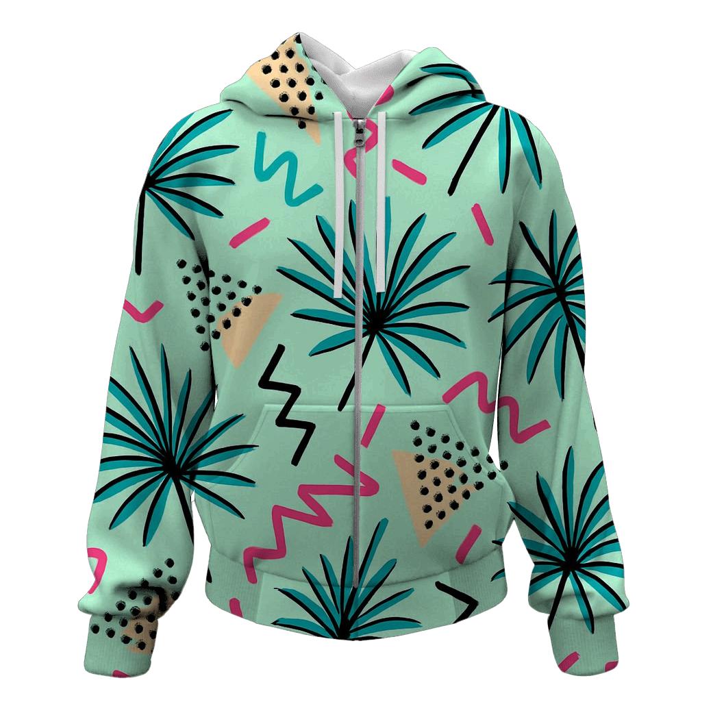 Pastel Memphis Palm Parade zip-up hoodies