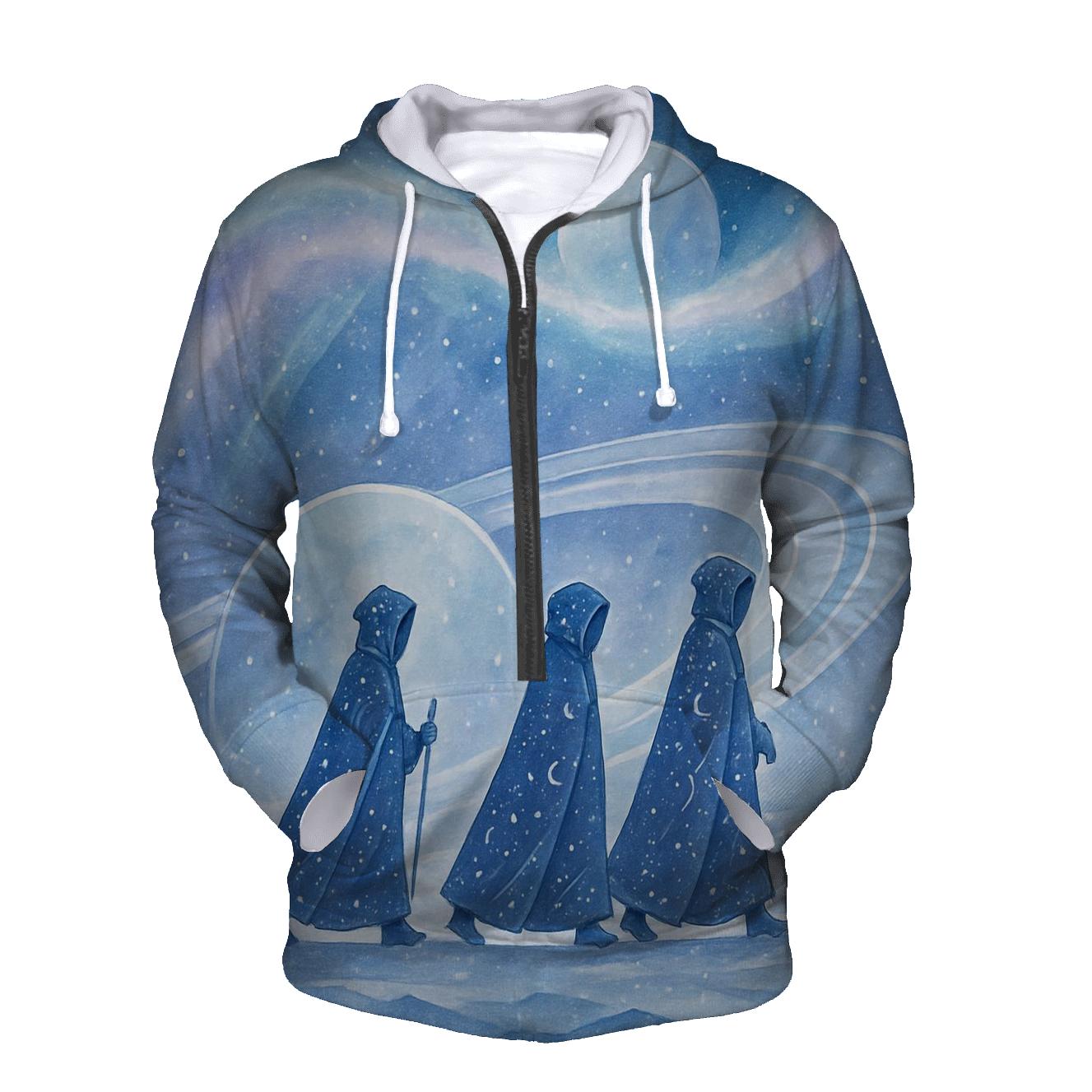 Frost Halo Caravan Under The Aurora Nebula graphic hoodies