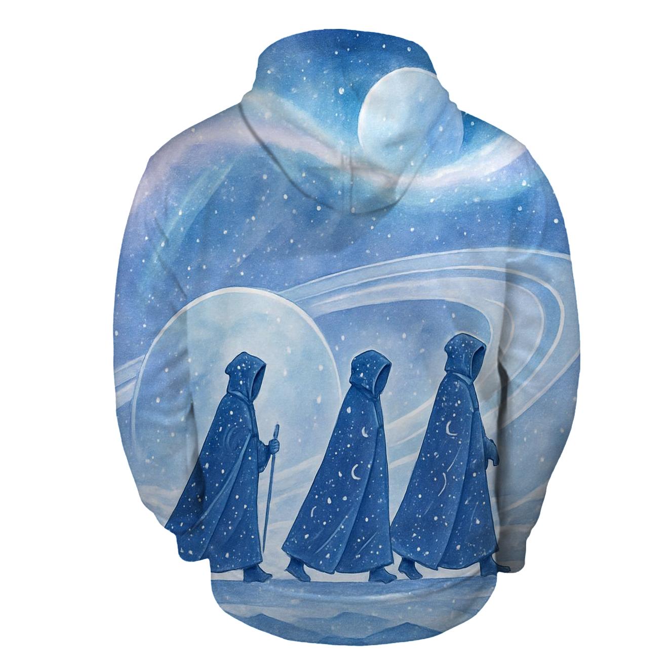 Frost Halo Caravan Under The Aurora Nebula graphic hoodies