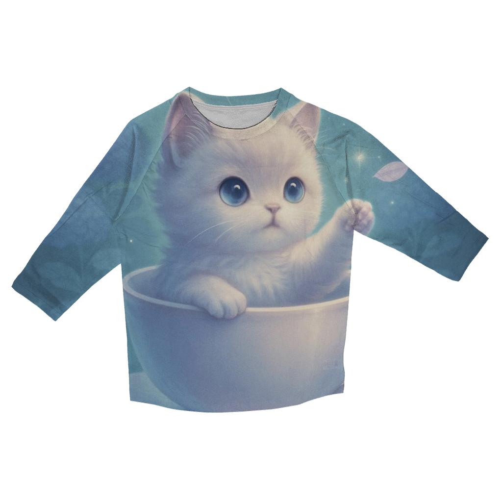 Moonlit Teacup Kitten Garden printed three quarter sleeve shirts