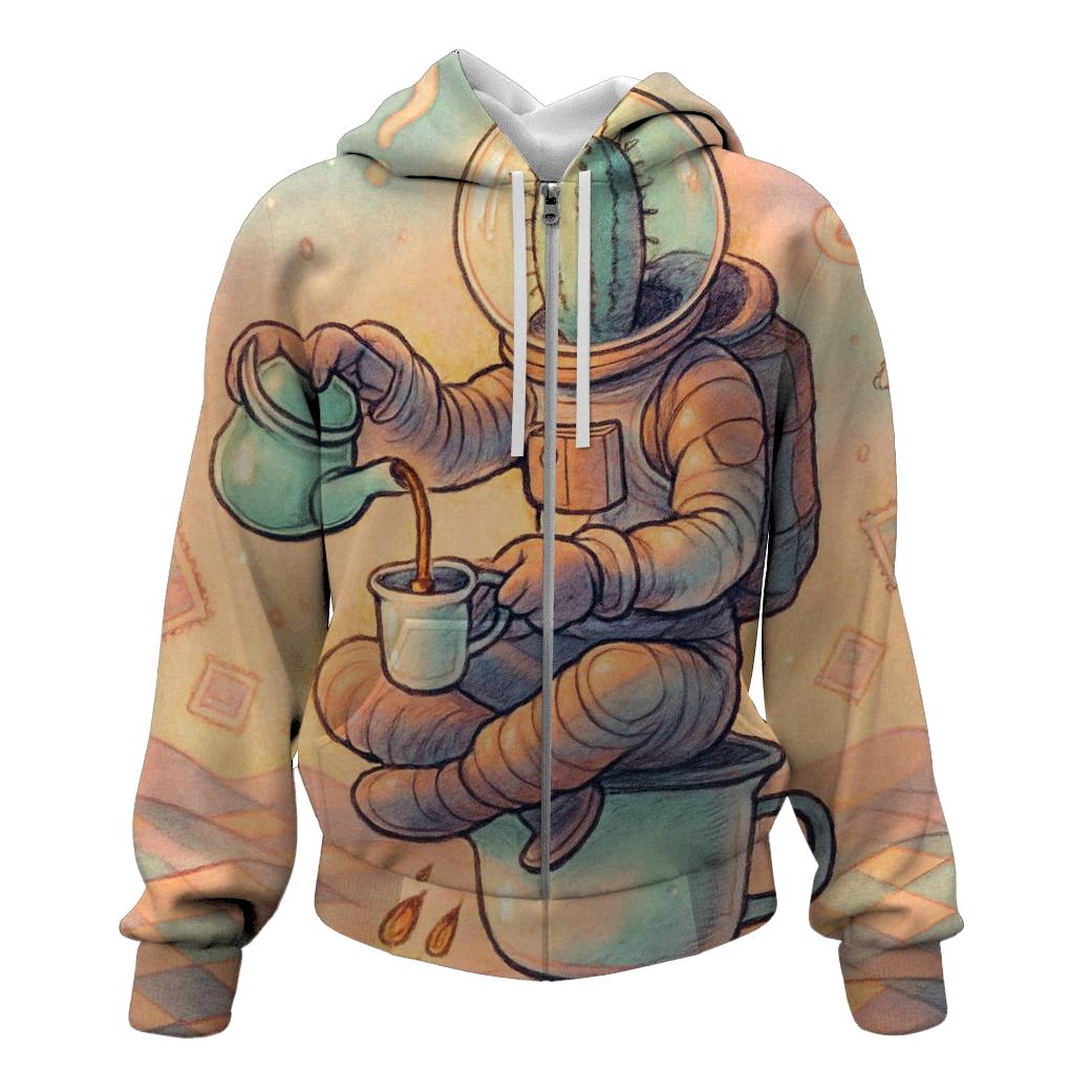 Cactus Astronaut Tea Break graphic hoodies