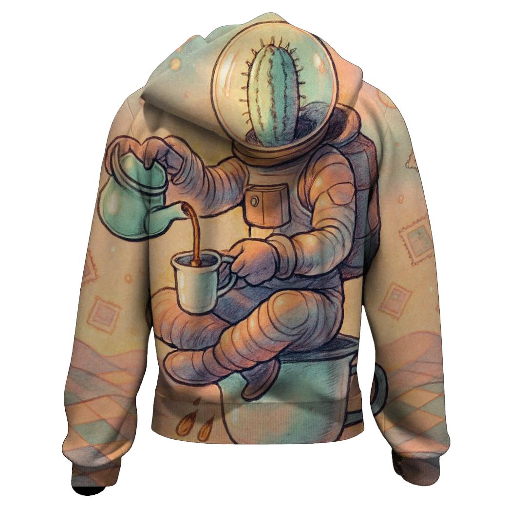 Cactus Astronaut Tea Break graphic hoodies
