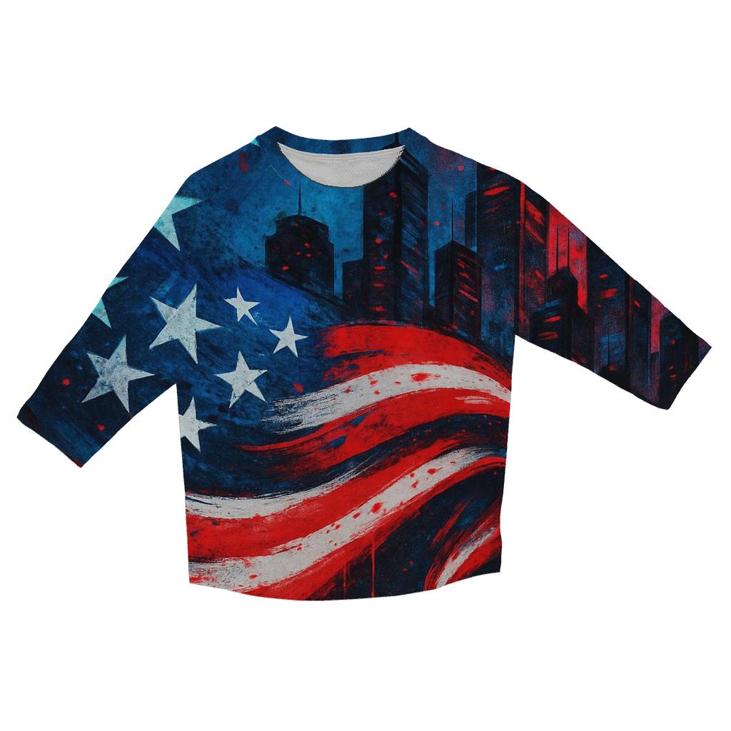 Graffiti Skyline Flag Surge trendy 3/4 sleeve tops