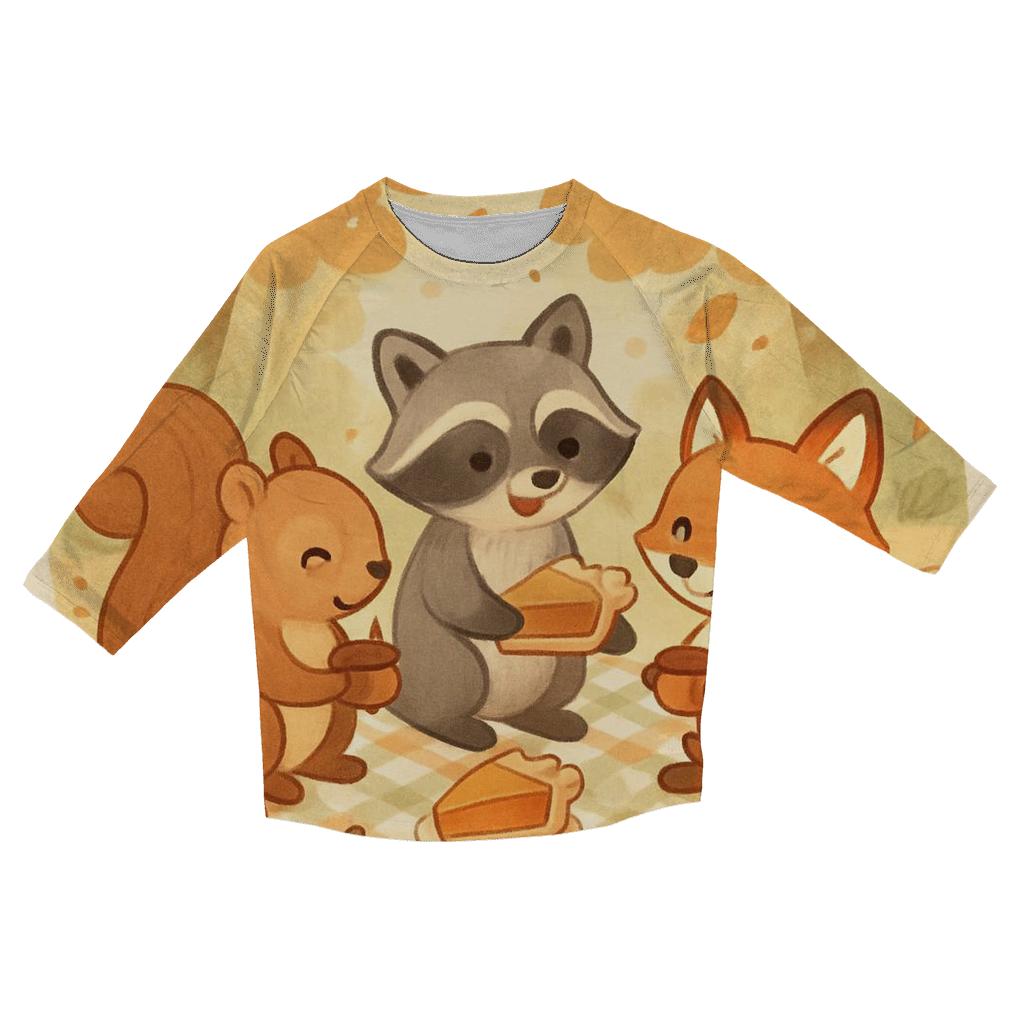 Woodland Critters Thanksgiving Picnic Circle fashion 3/4 sleeve shirts