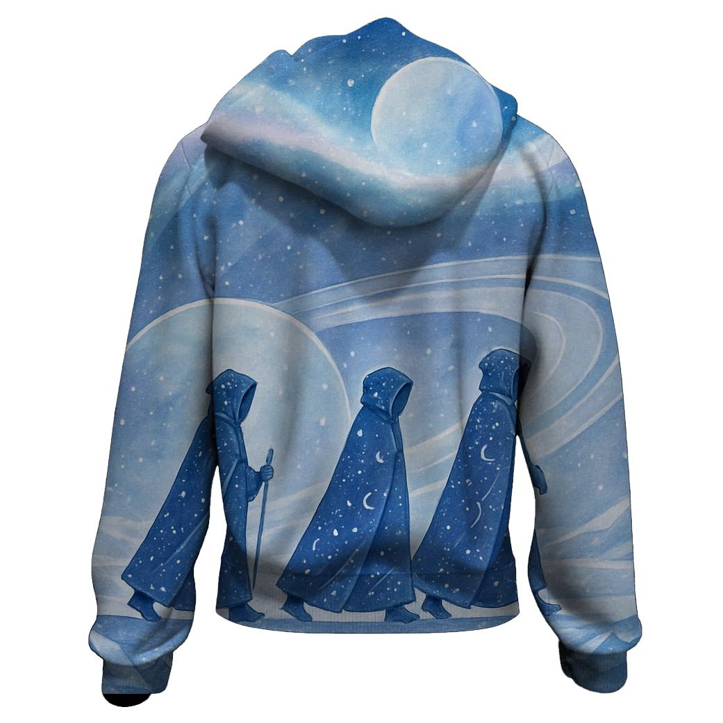 Frost Halo Caravan Under The Aurora Nebula printed hoodies