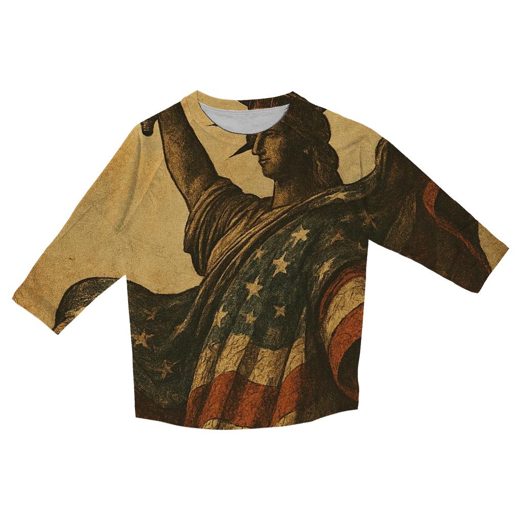 Vintage Liberty Torch In Flag Wind printed three quarter sleeve shirts