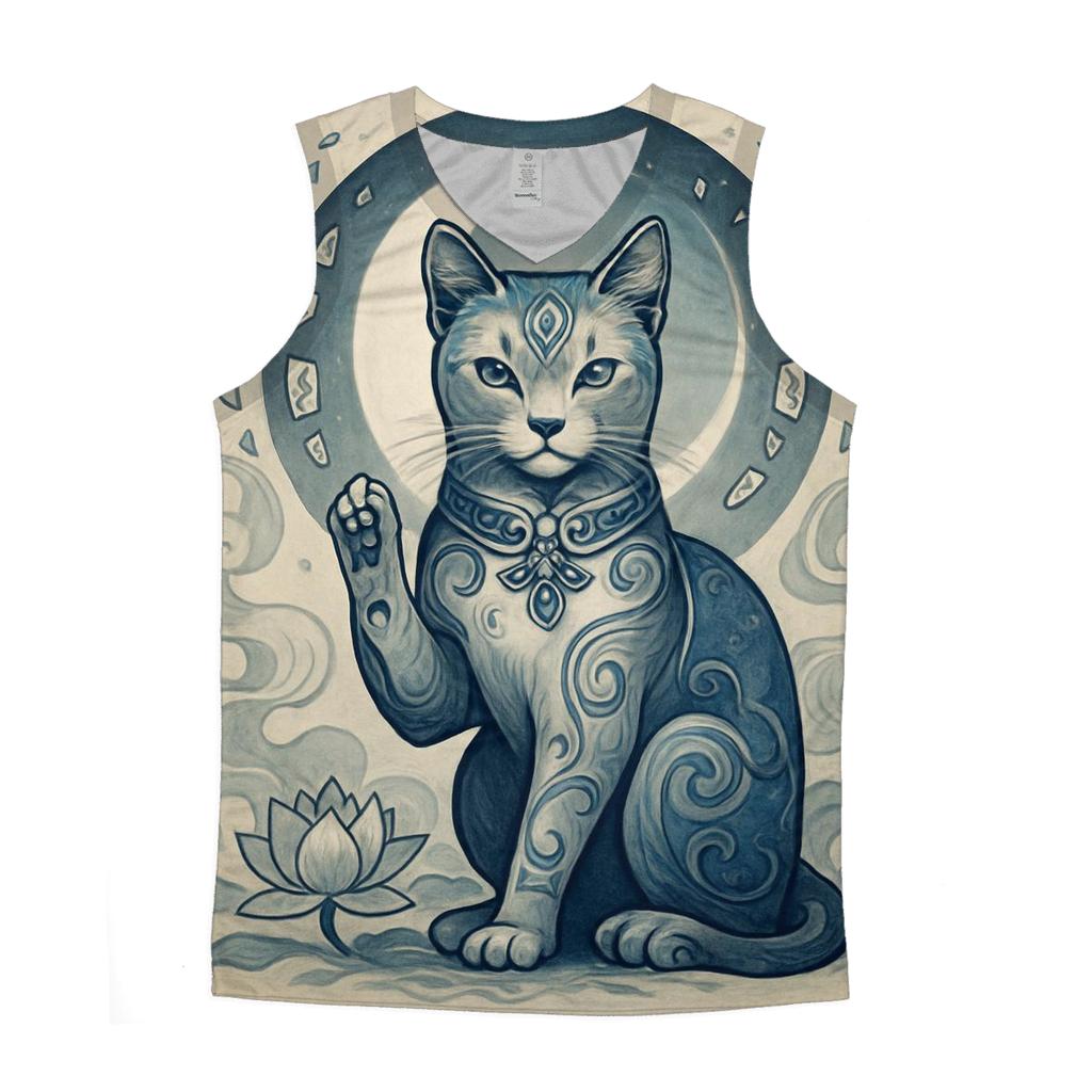 Moonlit Porcelain Guardian Cat trendy fitted tank tops