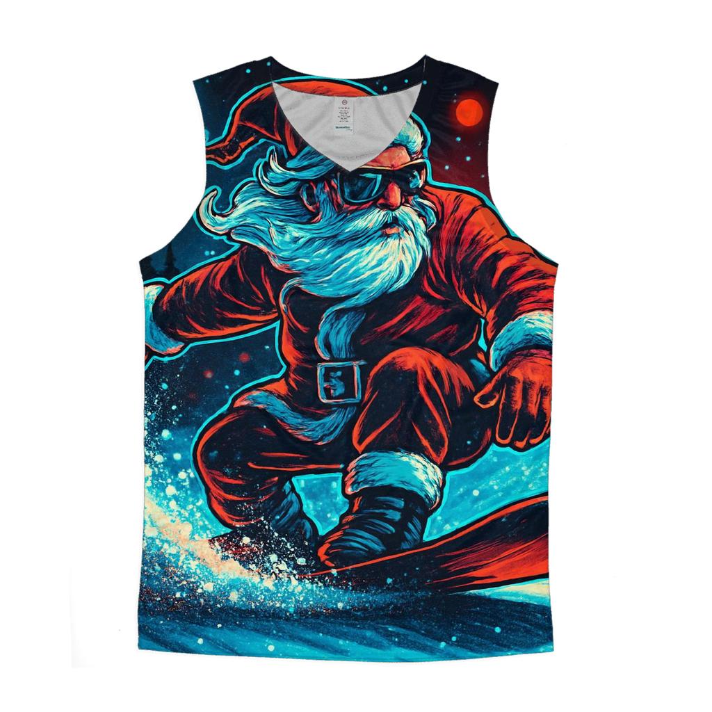 Neon Midnight Santa Snowboard Run custom tank tops