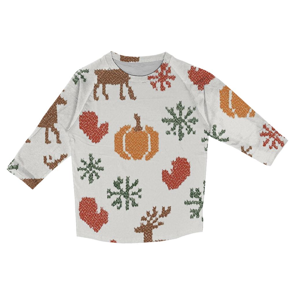White Nordic Knit Pumpkin Snowflake Lattice stylish quarter sleeve tops