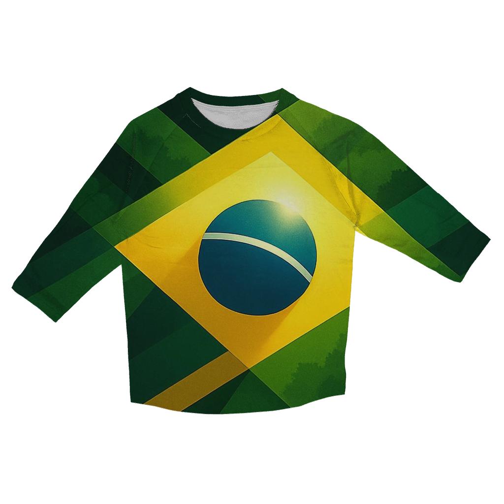 Geometric Pulse Flag Of Brazil casual three quarter sleeve shirts