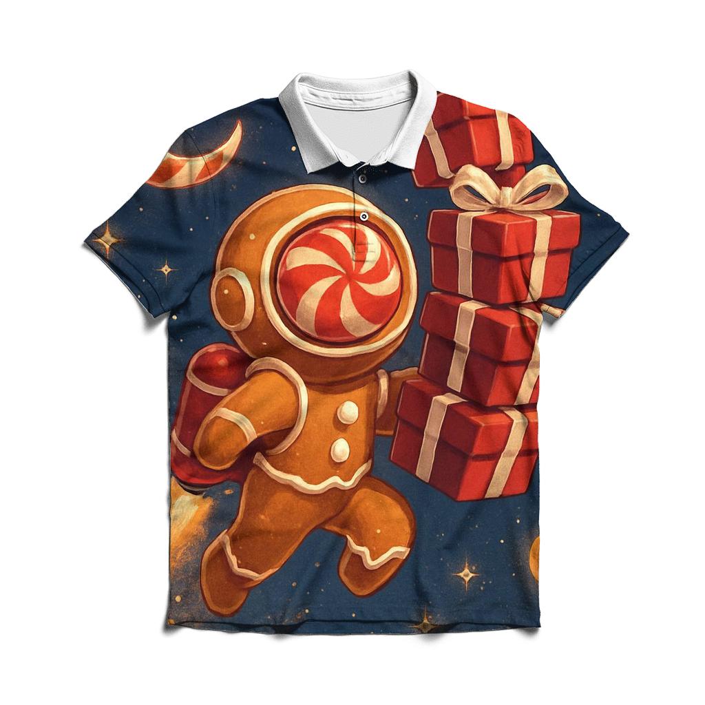 Gingerbread Astronaut Delivery Run casual sports polo shirts