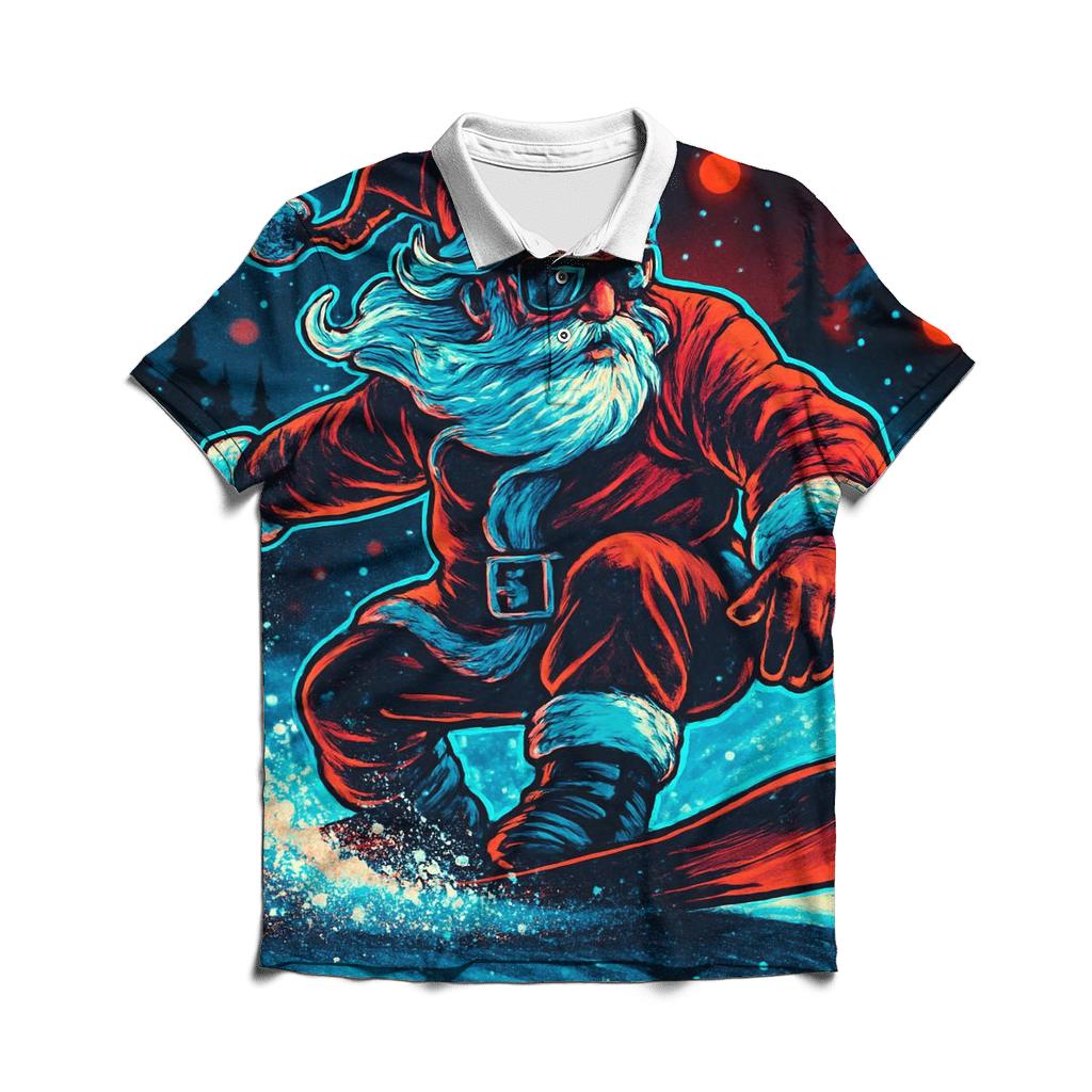 Neon Midnight Santa Snowboard Run embroidered polo tops